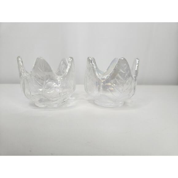 Iridescent Glass Tulip Votives Gorgeous White Vintage Candle Holders Pair 2"x2" - Picture 2 of 7